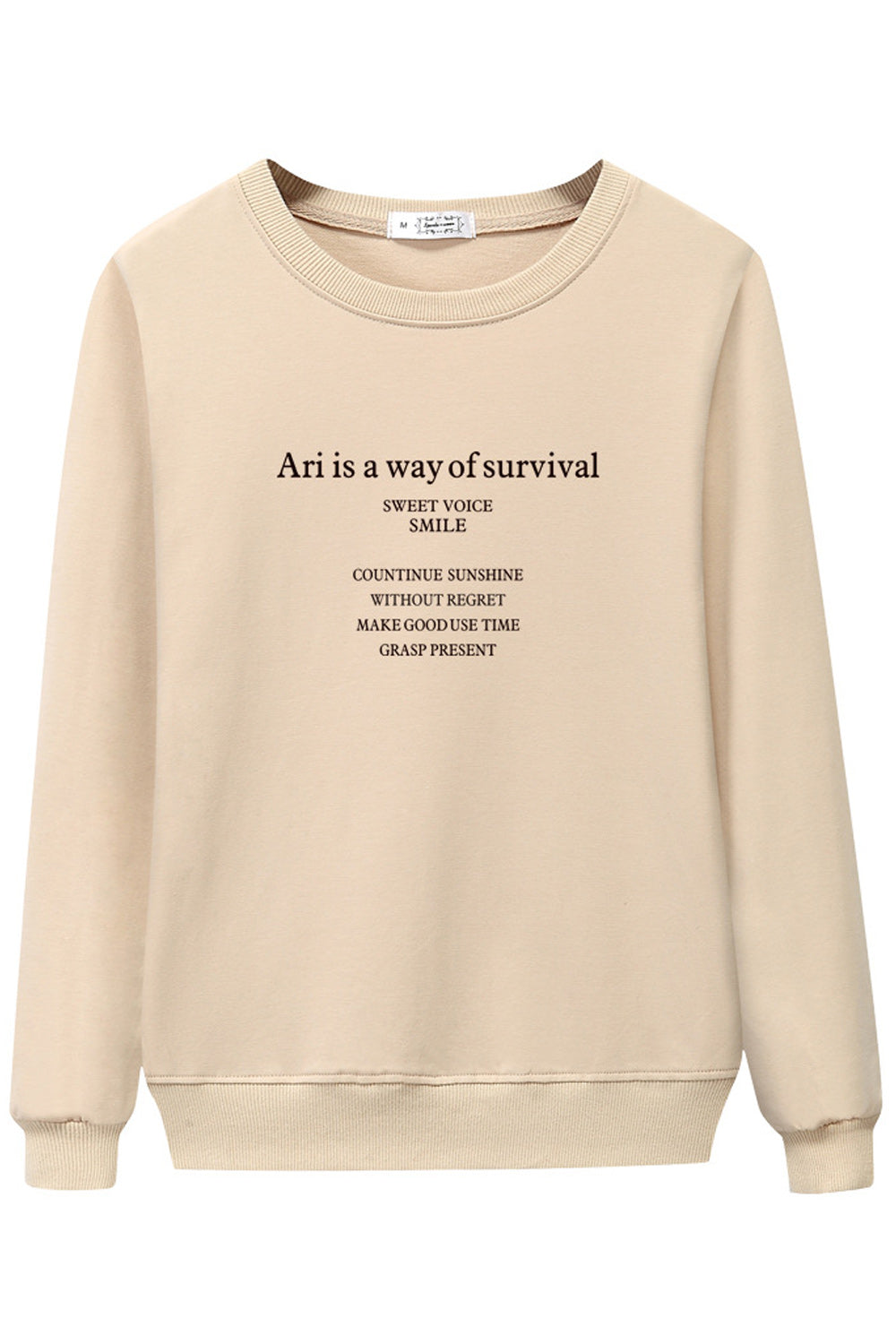 Women Warm Long Sleeve Ribbed Cuff Round Neck Sweatshirt