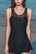 Women Enthralling Illusion Styled Round Neck Sleeves Slim Fit Snug Swimwear