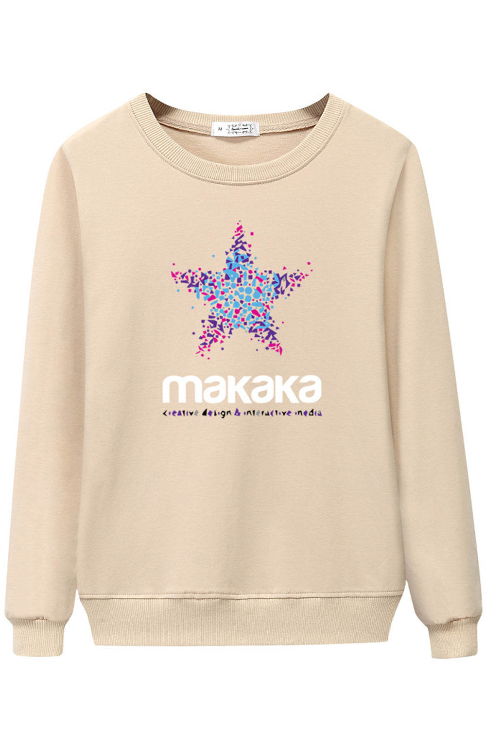 Women Stylish Star Printed Ribbed Cuff Warm Thick Long Sleeve Sweatshirt