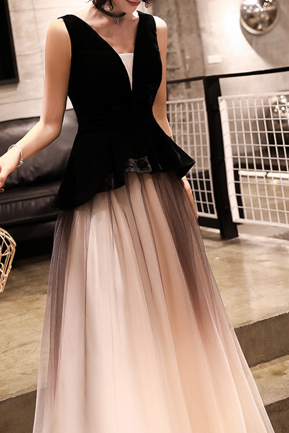 Women Deep V-Neck Sleeveless Style Bow Knotted Thin Soft Evening Dress