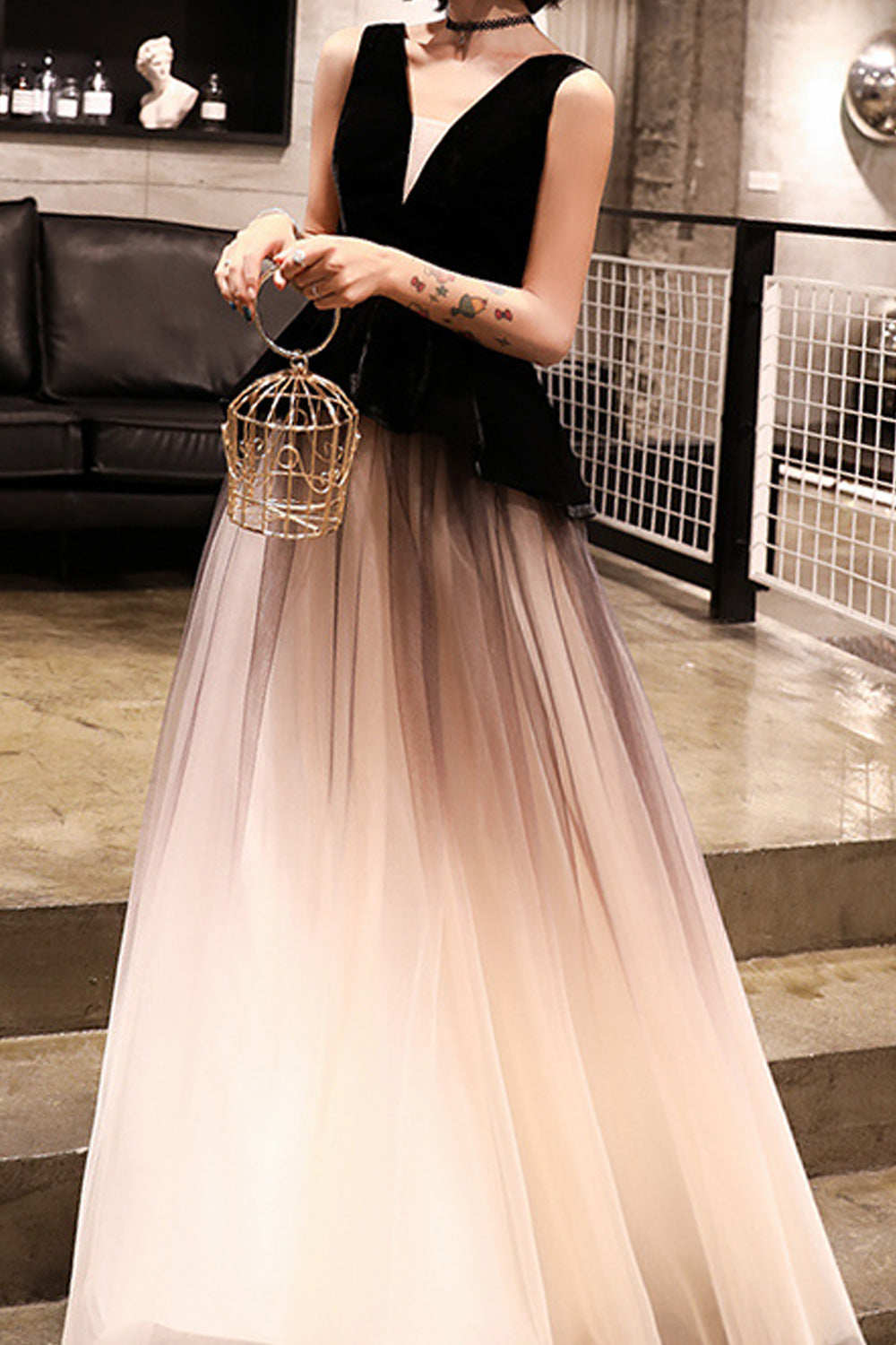 Women Deep V-Neck Sleeveless Style Bow Knotted Thin Soft Evening Dress