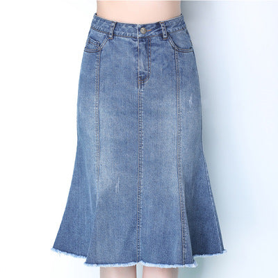 Women Convenient Belt Loops Mid Length Breathable Denim Skirt