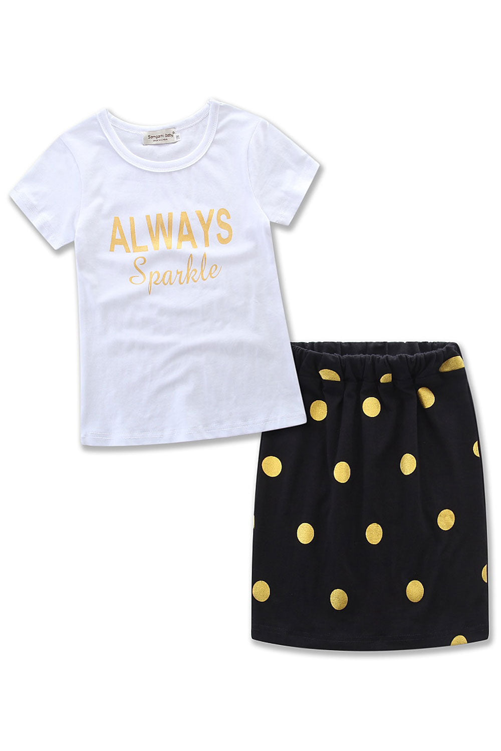 Kids Girls Excellent Polka Doted Skirt Letter Pattern T-Shirt Awesome Outfit Set
