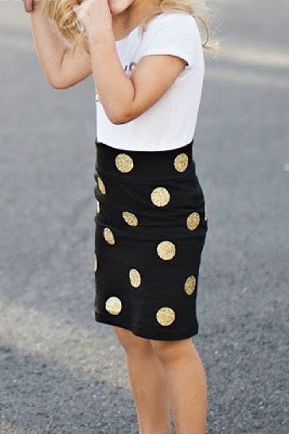 Kids Girls Excellent Polka Doted Skirt Letter Pattern T-Shirt Awesome Outfit Set