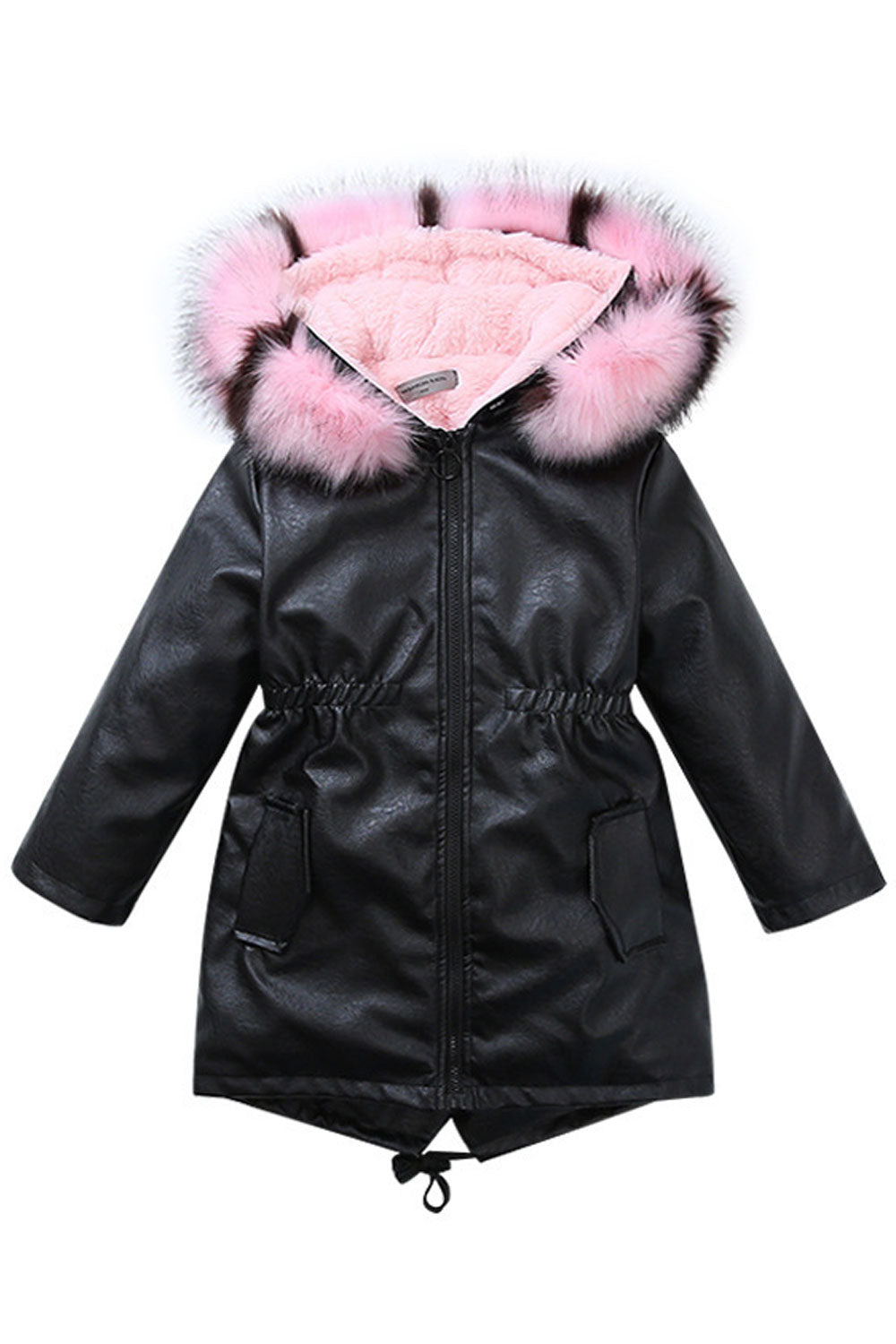 Kids Girls Beautiful & Pacifying Hairy Hooded Quickly Working Zip Closure Amazing Warm Winter Leather Jacket