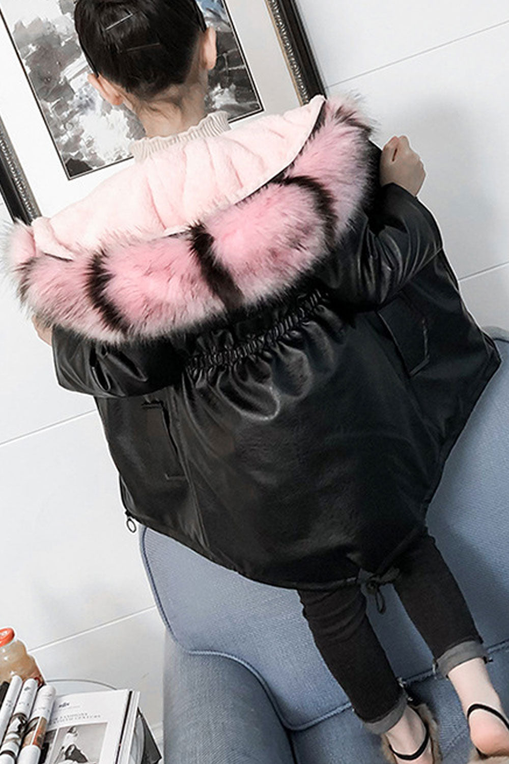 Kids Girls Beautiful & Pacifying Hairy Hooded Quickly Working Zip Closure Amazing Warm Winter Leather Jacket