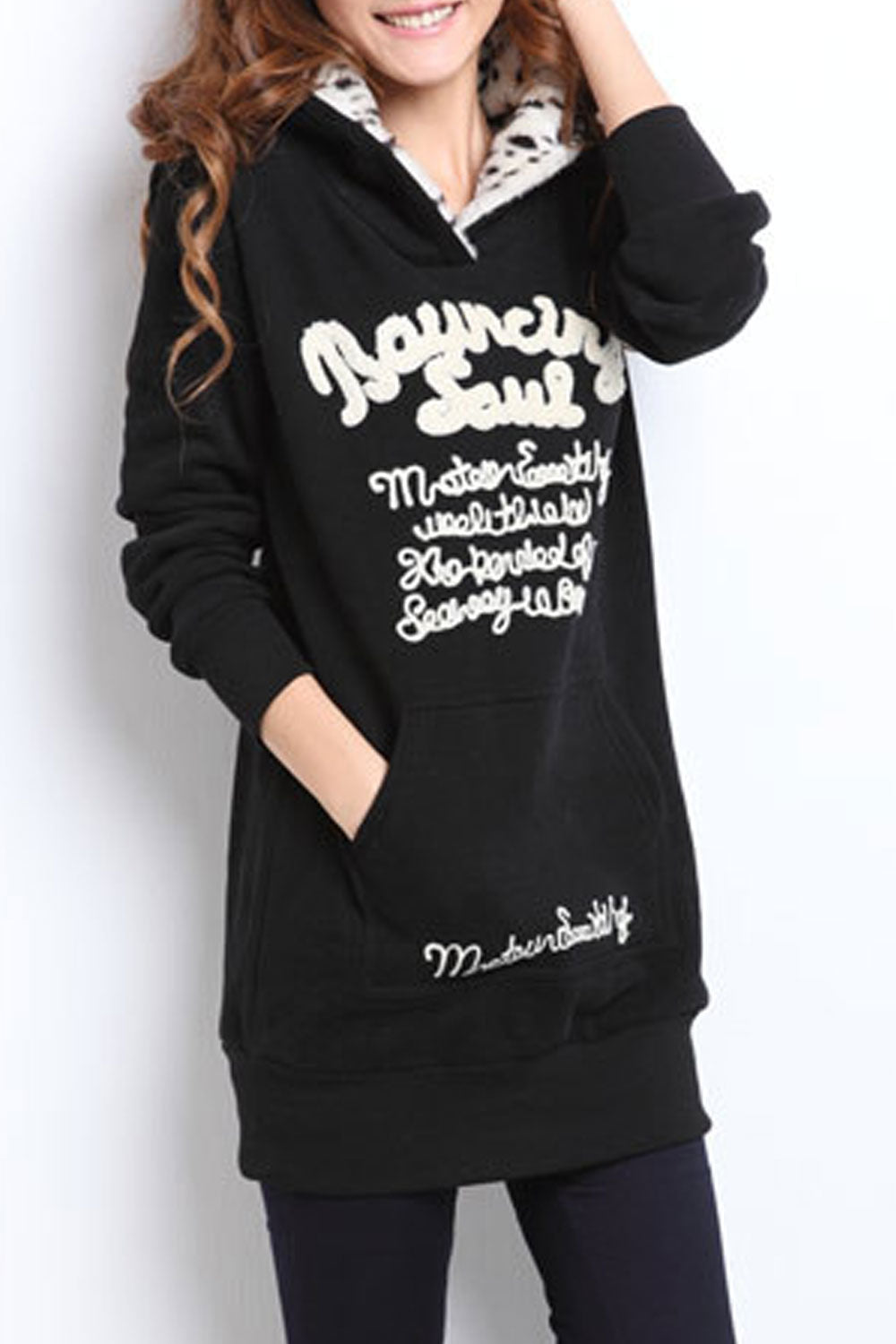 Women Classic Printed Pattern Thick Long Sleeve Hoodie