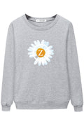 Women Beautiful Flower Printed Round Neck Long Sleeve Elegant Sweatshirt