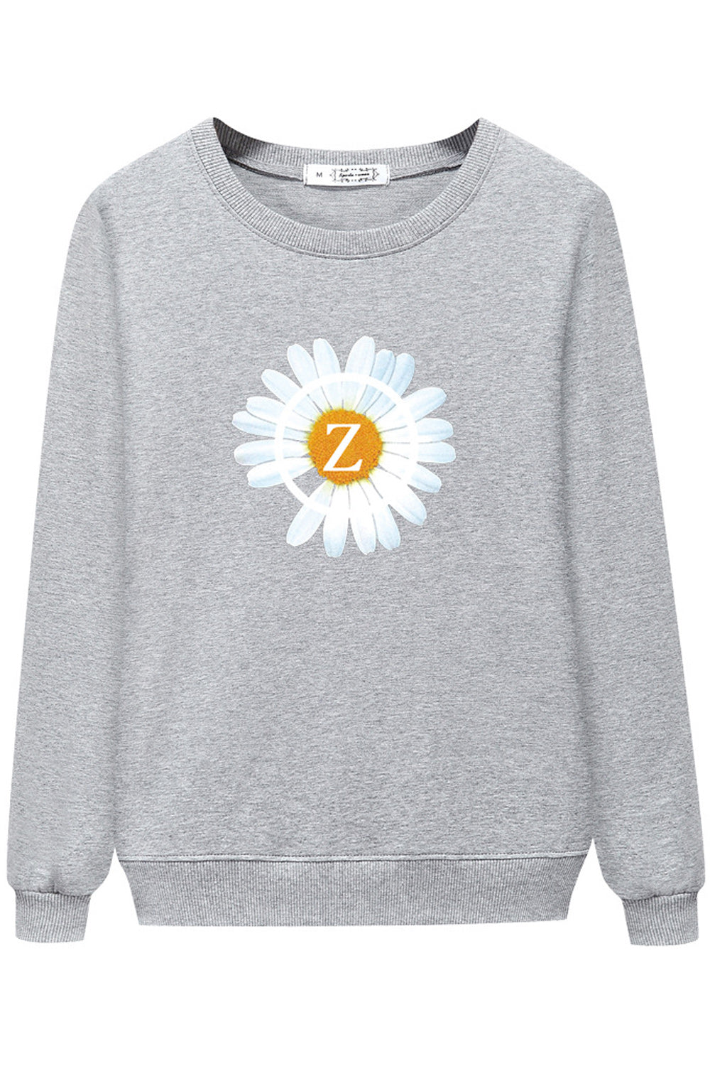 Women Beautiful Flower Printed Round Neck Long Sleeve Elegant Sweatshirt