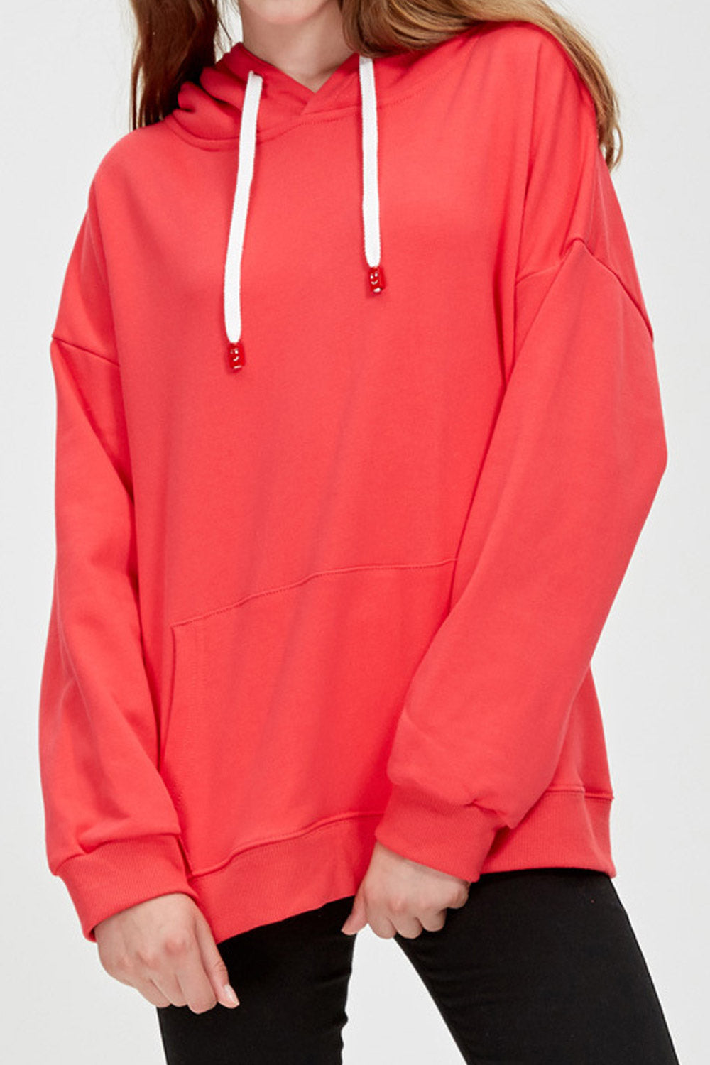 Women Simple Solid Pattern Stretchable Long Sleeve Hoodie