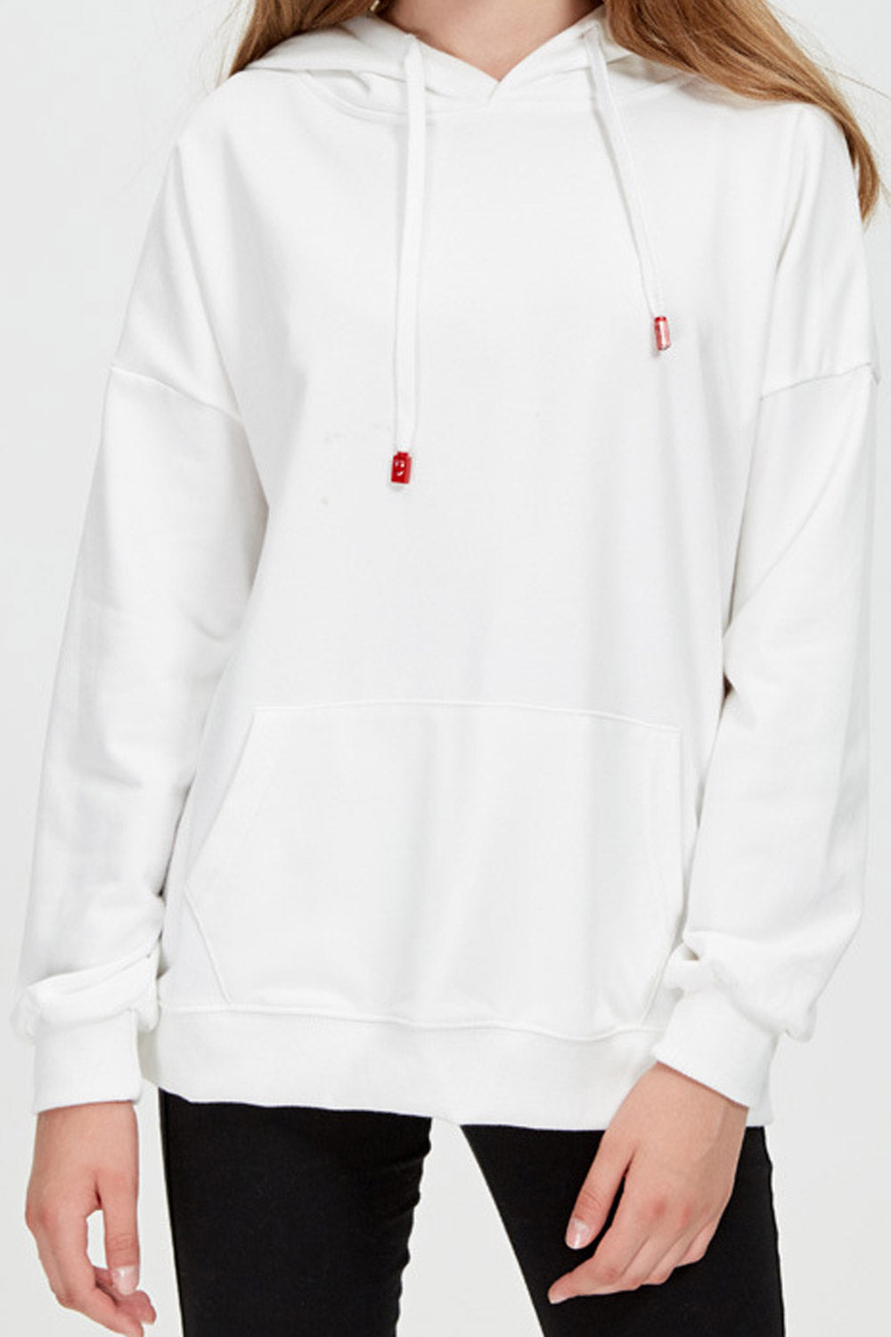 Women Simple Solid Pattern Stretchable Long Sleeve Hoodie