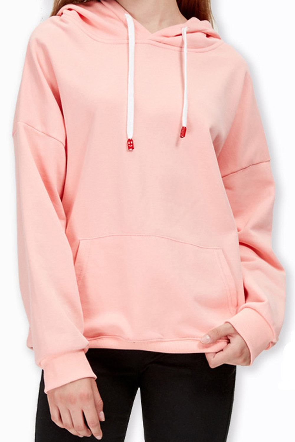 Women Simple Solid Pattern Stretchable Long Sleeve Hoodie