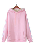 Women Stripe Pattern Long Sleeve Pocket Styling Hoodie