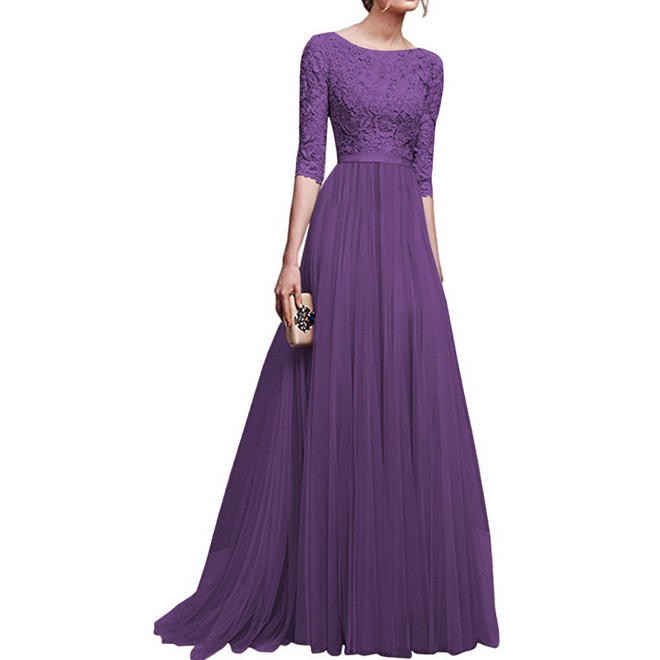 Women Long Length Pleated Skirt Elbow Sleeve Solid Colored Thin Breathable Dress