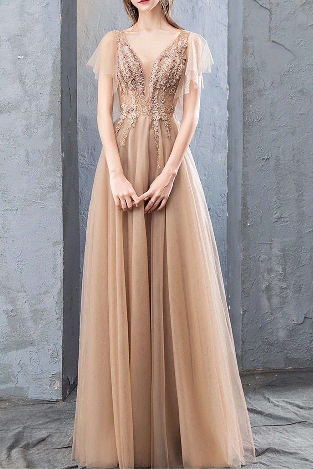 Women Slim Fit Waist Embroidered Style Loose Hem Wedding Dress