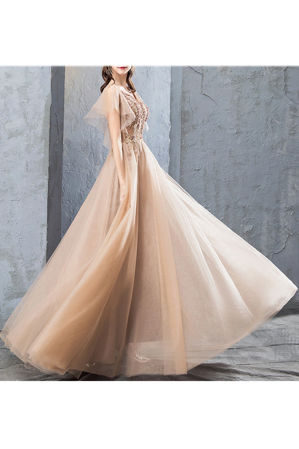 Women Slim Fit Waist Embroidered Style Loose Hem Wedding Dress