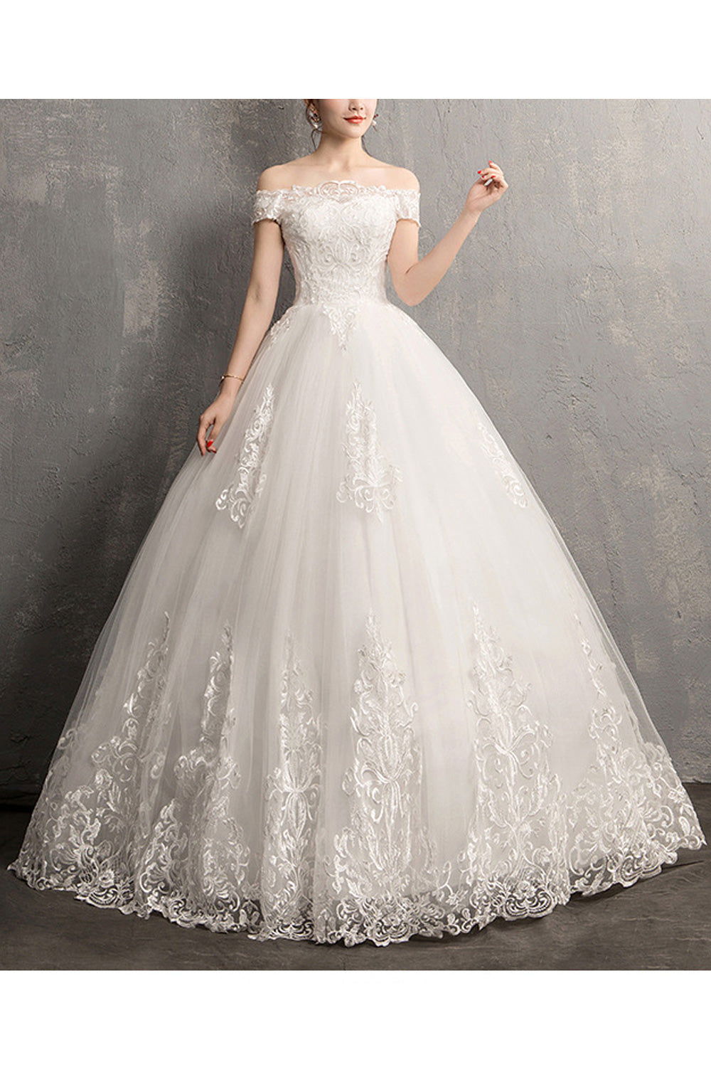 Women Fashionable Solid Pattern Lace Embroidery Classy Wedding Dress