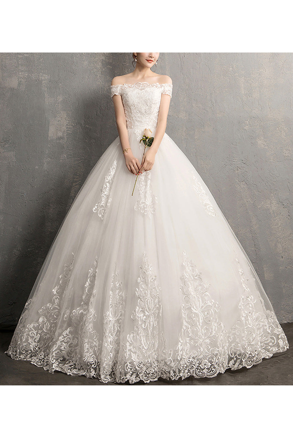 Women Fashionable Solid Pattern Lace Embroidery Classy Wedding Dress