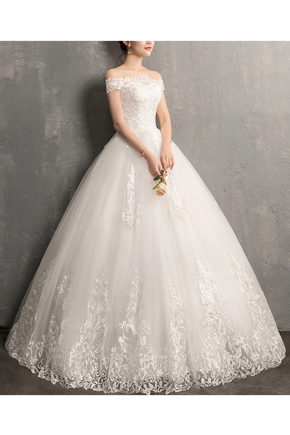 Women Fashionable Solid Pattern Lace Embroidery Classy Wedding Dress
