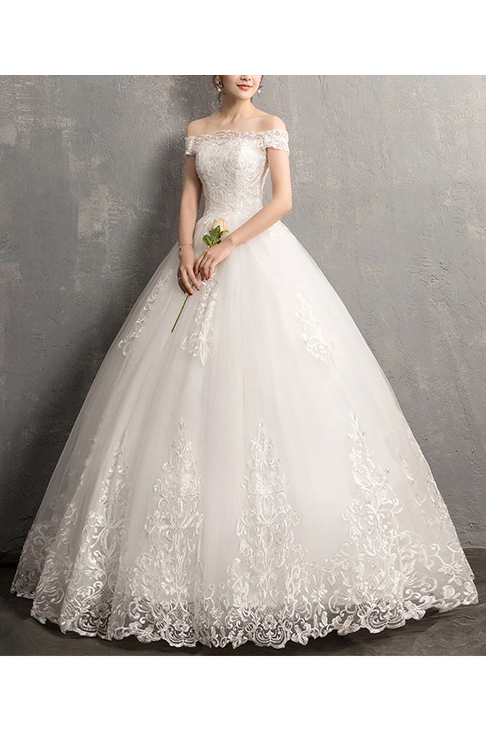 Women Fashionable Solid Pattern Lace Embroidery Classy Wedding Dress