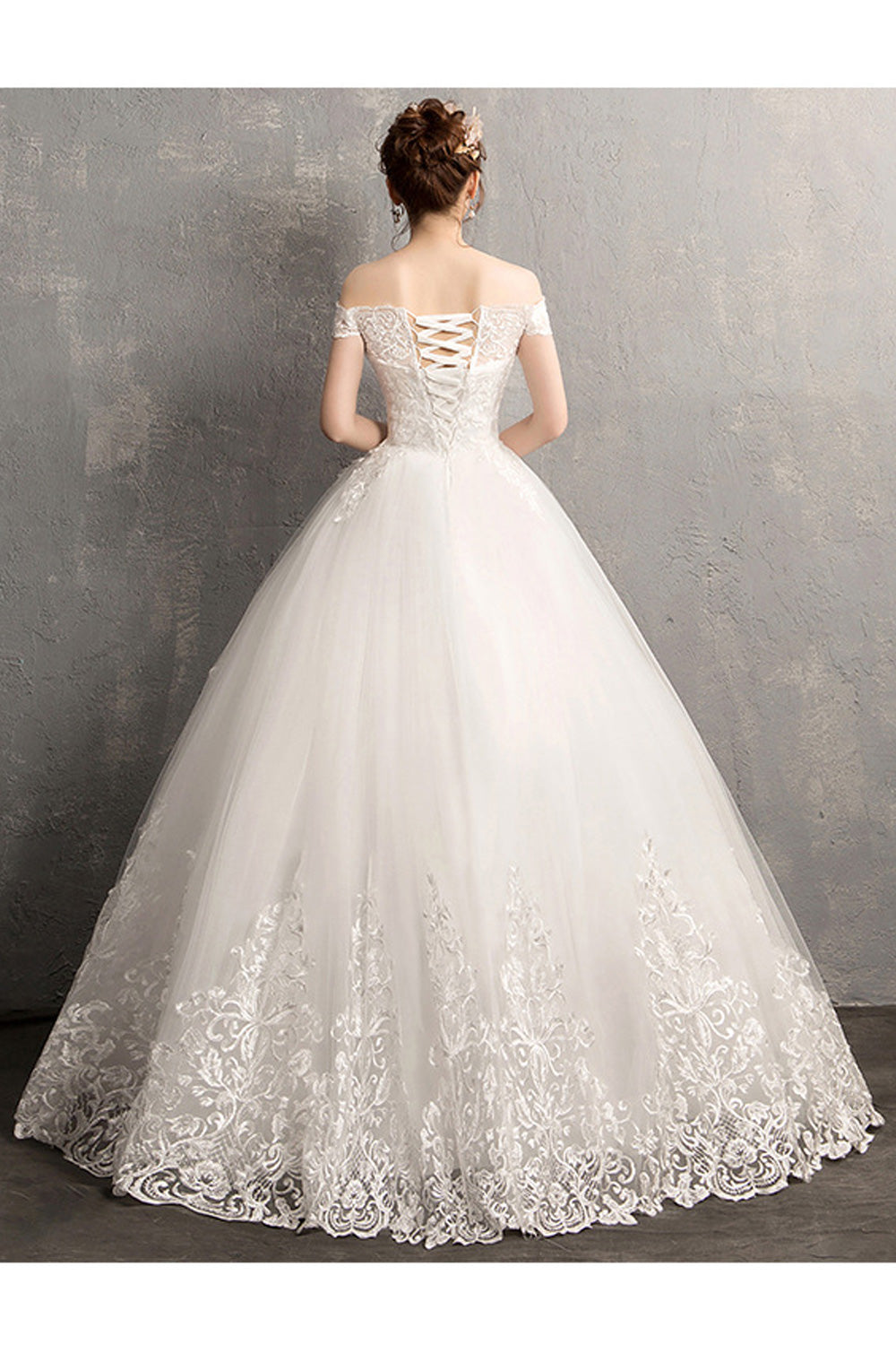 Women Fashionable Solid Pattern Lace Embroidery Classy Wedding Dress