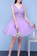 Women Trendy Sleeveless Style V-Neck Floral Decorated Evening Dress