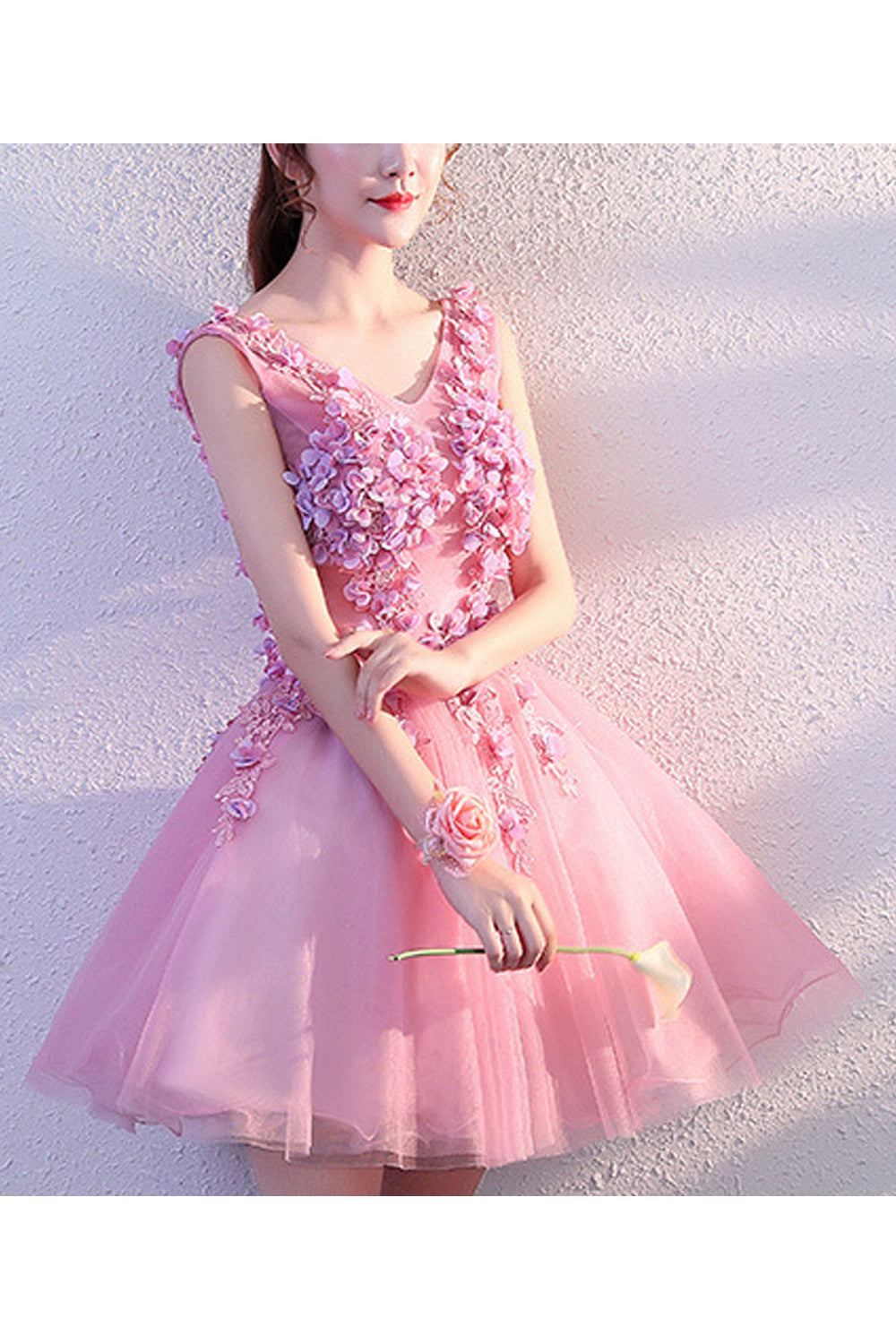 Women V-Neck Style Pretty Floral Decorat