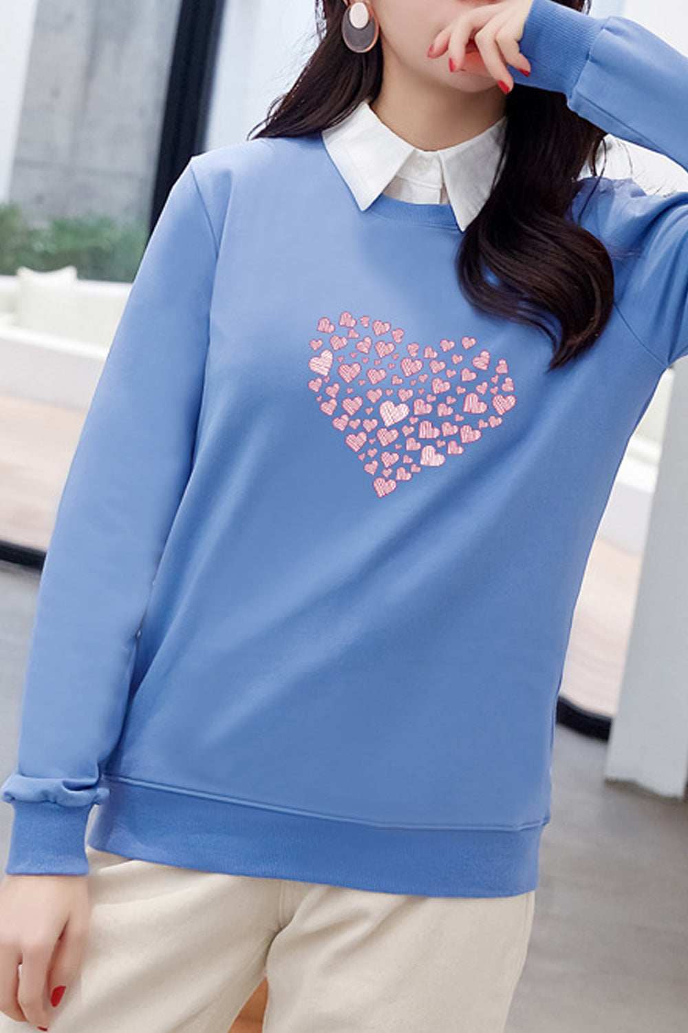 Women Beautiful Printed Style Casual Thick Round Neck Sweatshirt