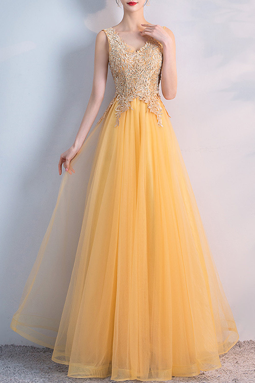 Women Elegant V-Neck Style Sleeveless Slim Fit Evening Dress