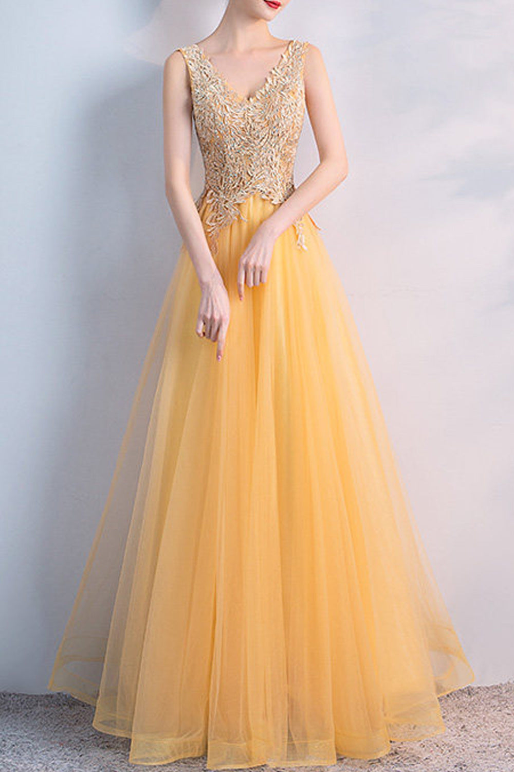 Women Elegant V-Neck Style Sleeveless Slim Fit Evening Dress