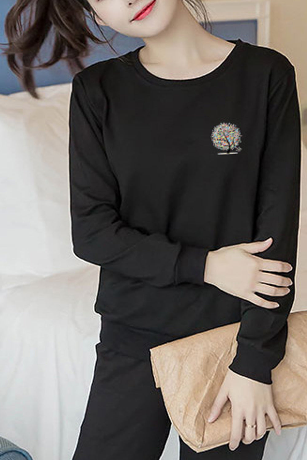 Women Convenient Solid Colored Relax Fit Long Sleeve Warm Sweatshirt