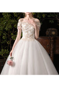 Women Long Solid Pattern Skirt Off-Shoulder Style Wedding Dress