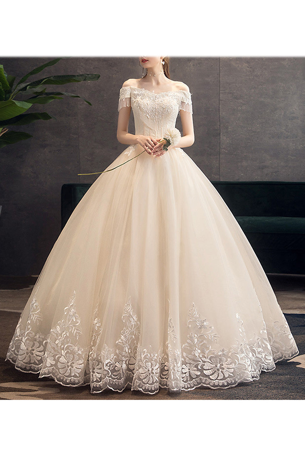 Women Tassel Sleeve Solid Colored Elegant Fashionable Wedding Dress