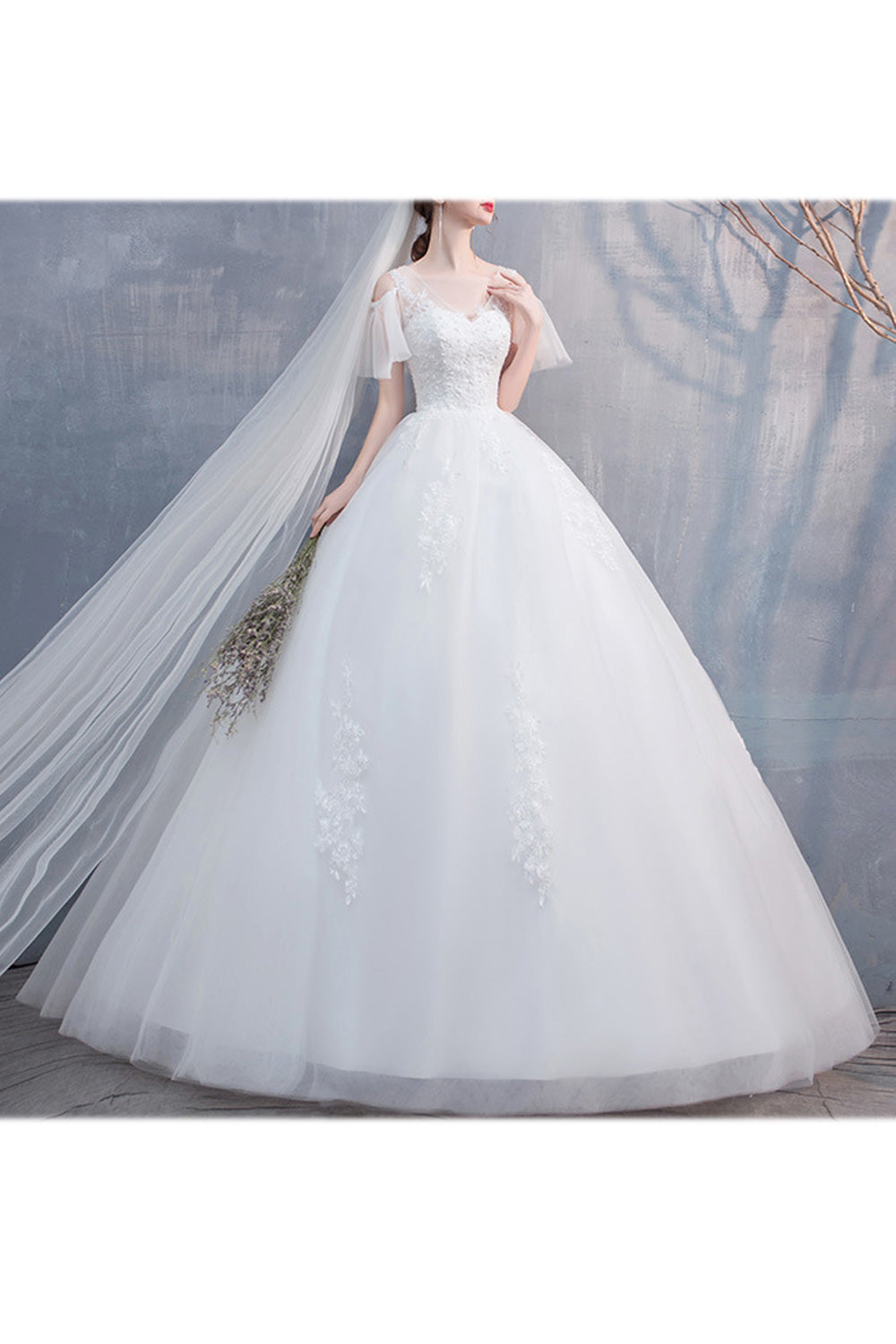 Women Solid Colored Embroidered Lace Breathable Wedding Dress
