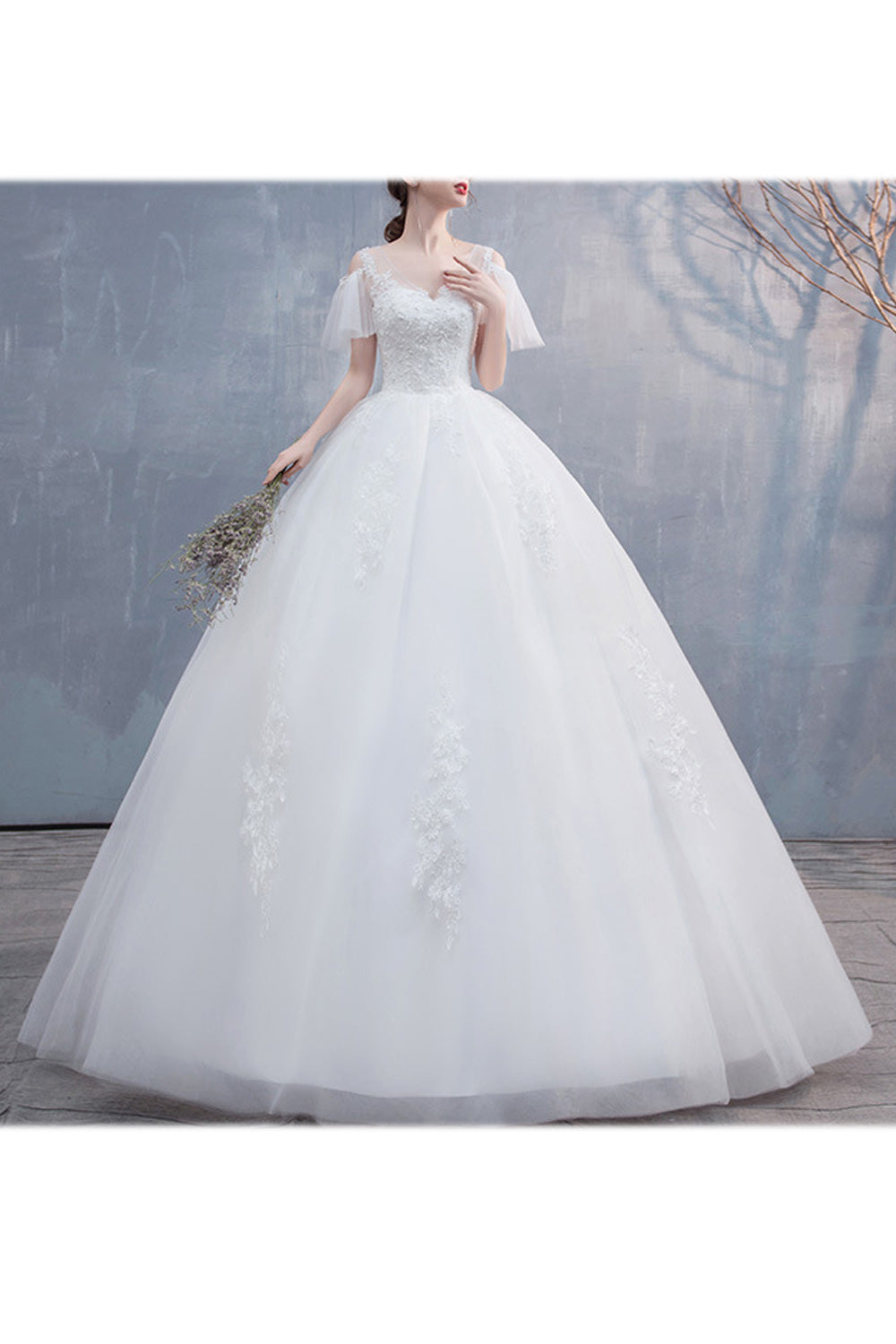 Women Solid Colored Embroidered Lace Breathable Wedding Dress