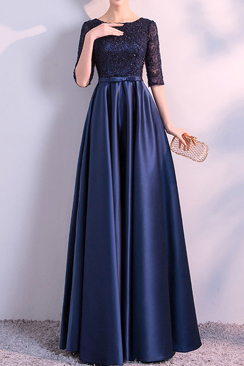 Women Round Neck Breathable Soft Smooth Long Skirt Wedding Party Dress