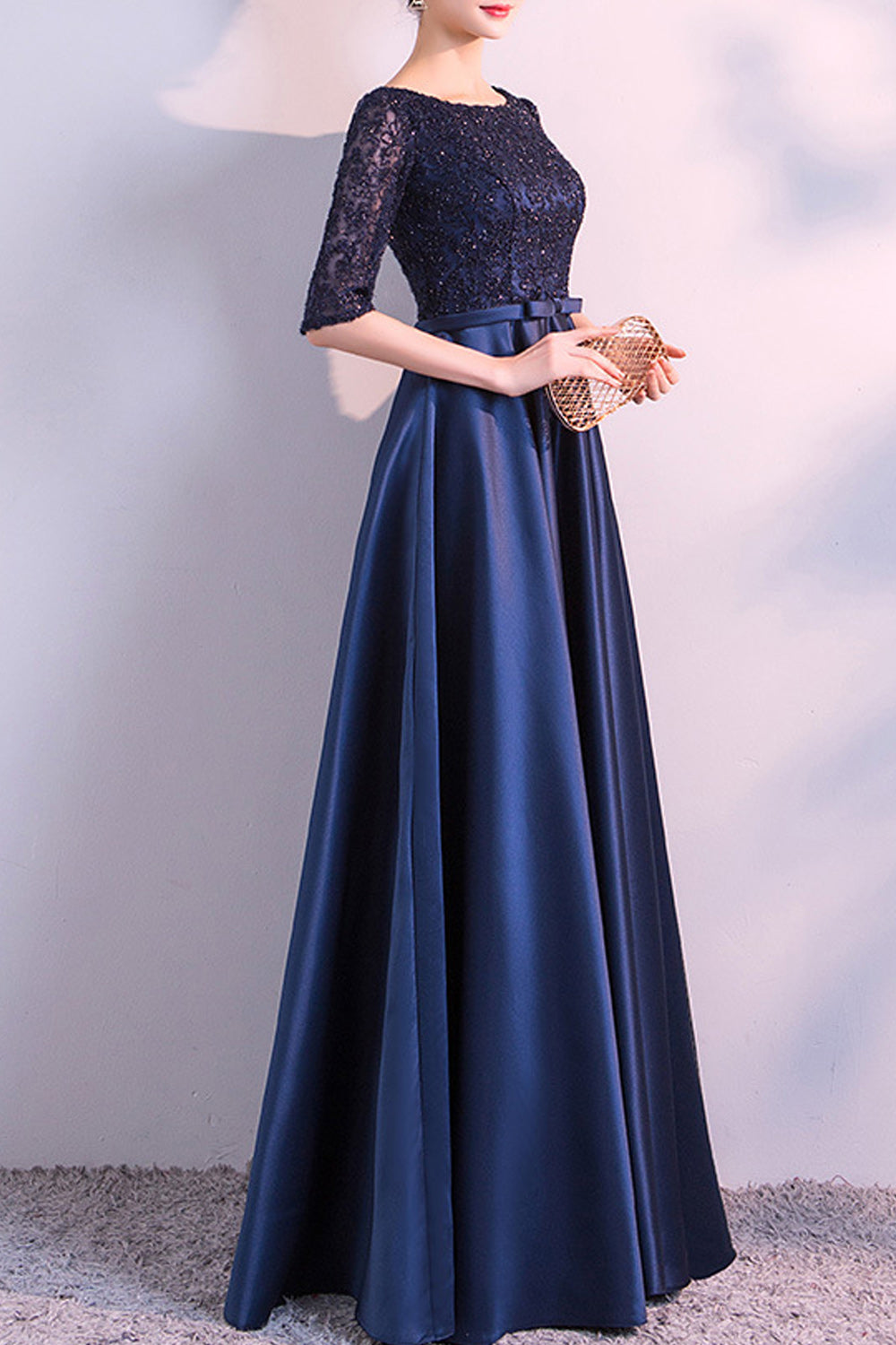 Women Round Neck Breathable Soft Smooth Long Skirt Wedding Party Dress