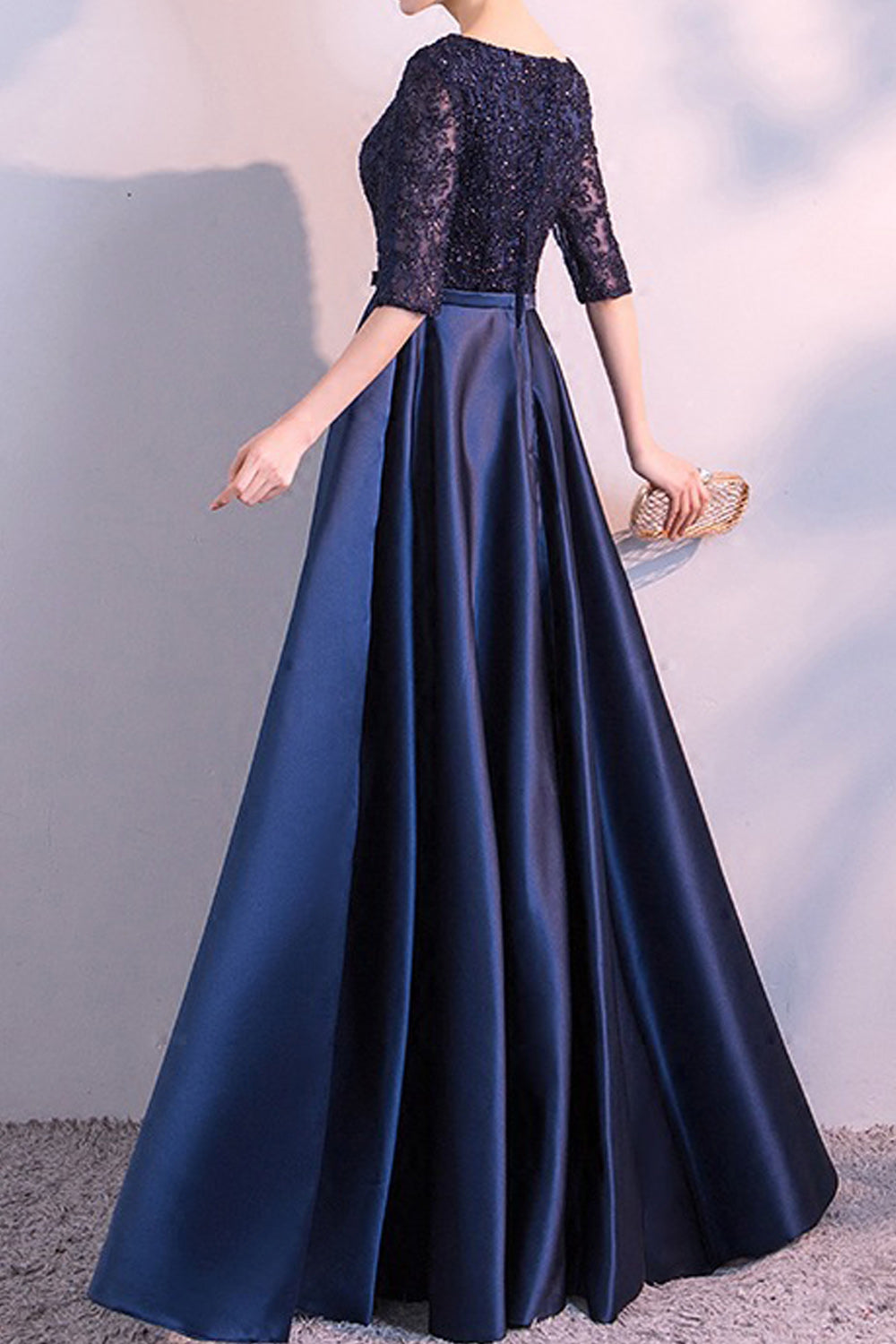 Women Round Neck Breathable Soft Smooth Long Skirt Wedding Party Dress