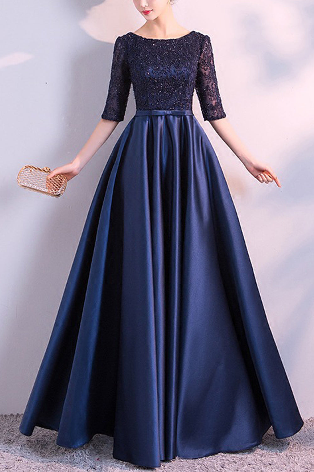 Women Round Neck Breathable Soft Smooth Long Skirt Wedding Party Dress