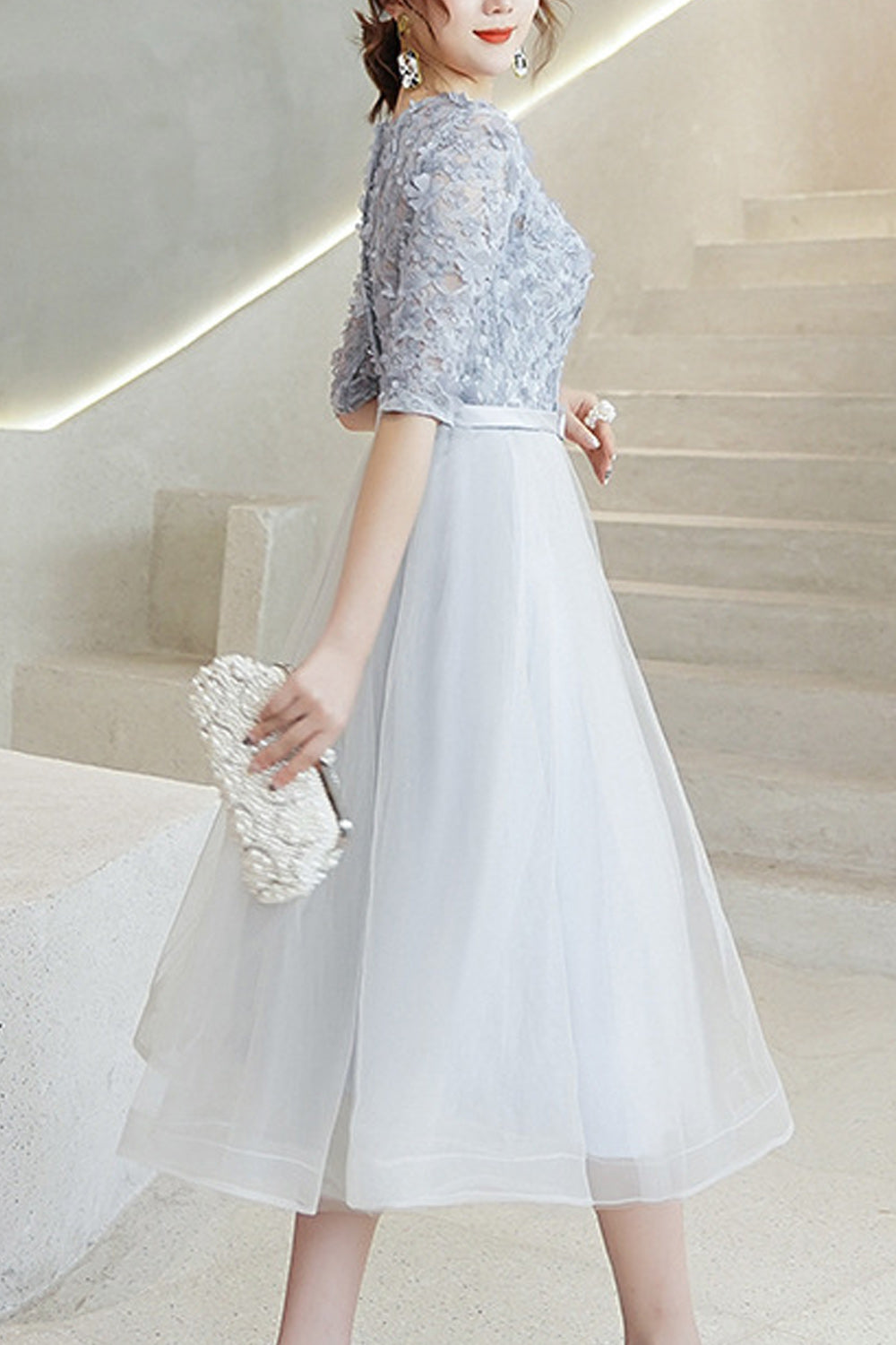 Women Half Sleeve Breathable Thin Skirt Comfy Solid Colored Evening Party Dress