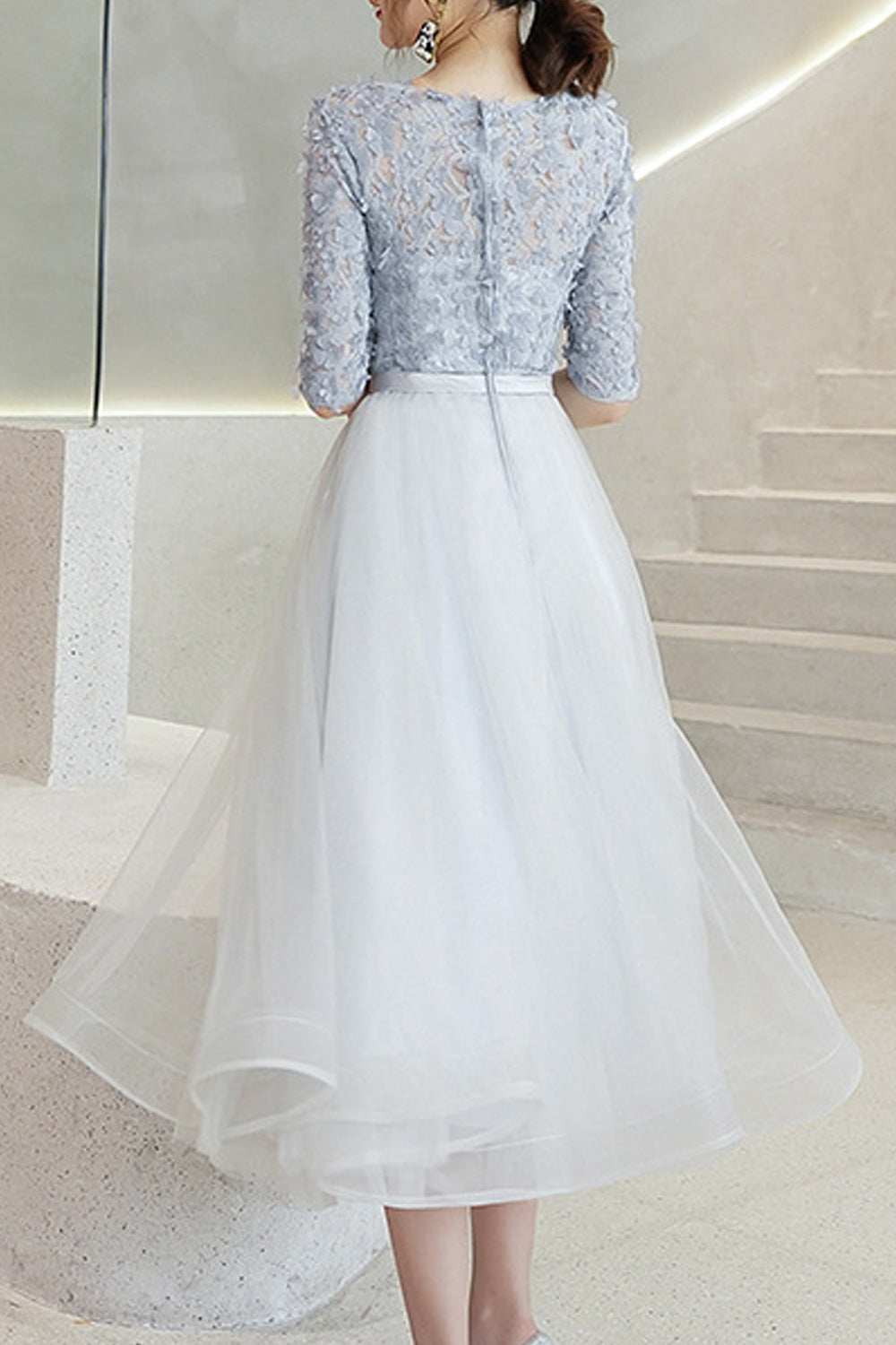 Women Half Sleeve Breathable Thin Skirt Comfy Solid Colored Evening Party Dress