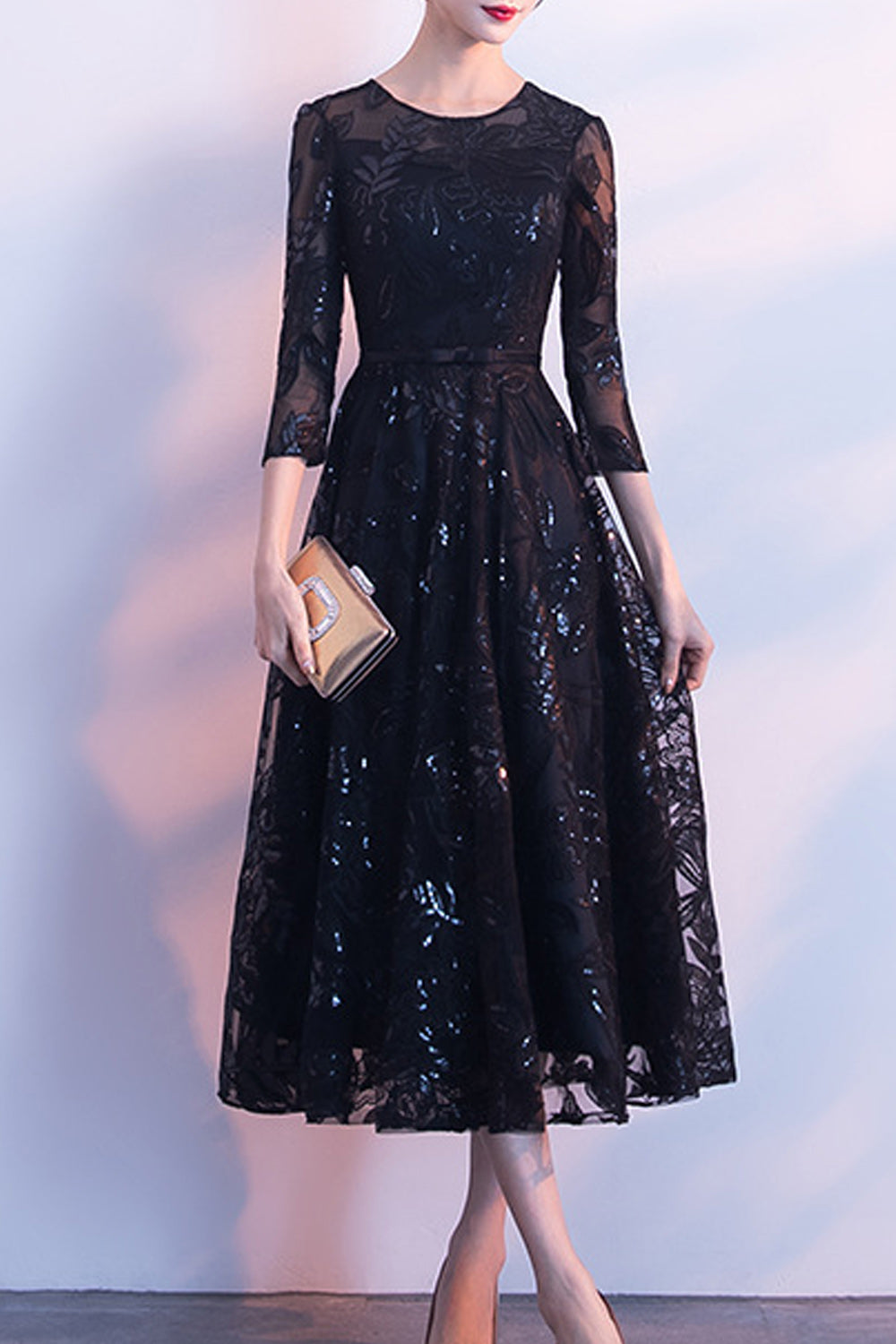 Women Half Sleeve Round Neck Comfortable Long Skirt Wedding Party Dress