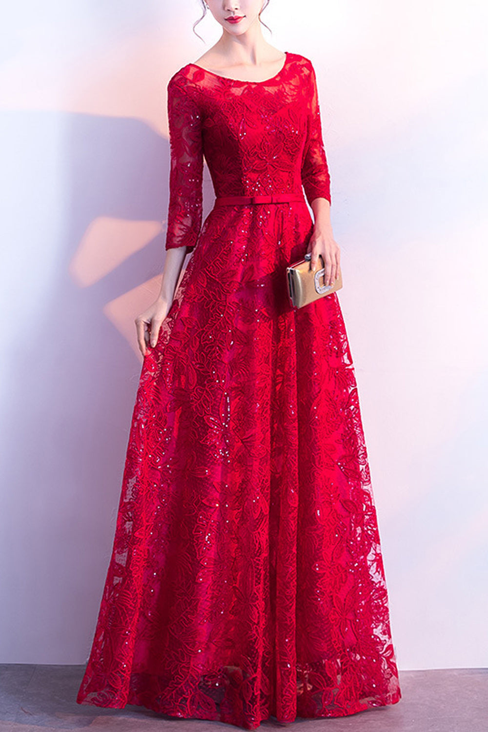 Women Half Sleeve Round Neck Comfortable Long Skirt Wedding Party Dress