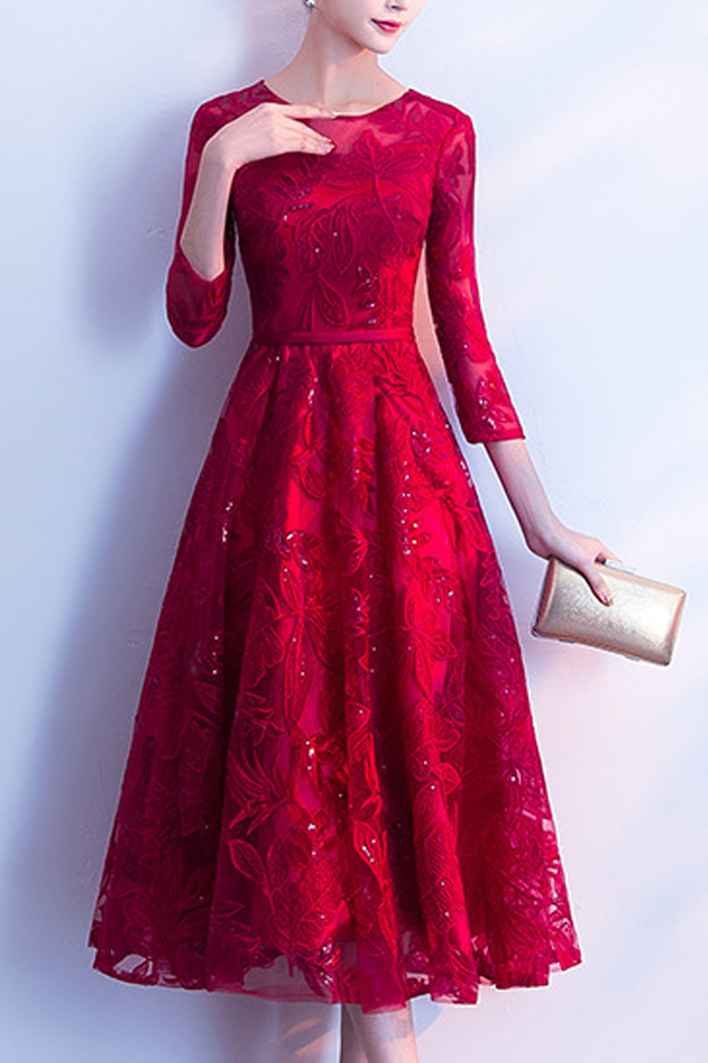 Women Half Sleeve Round Neck Comfortable Long Skirt Wedding Party Dress