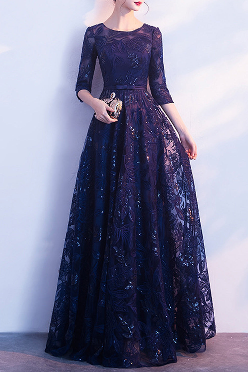 Women Half Sleeve Round Neck Comfortable Long Skirt Wedding Party Dress