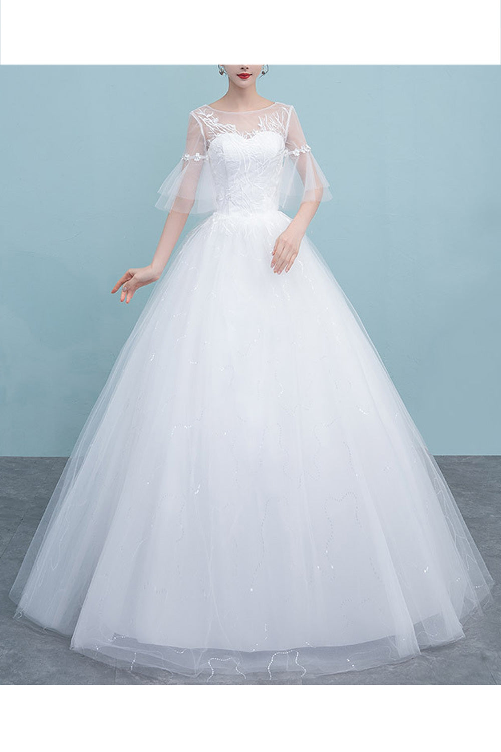 Women Slim Fit Waist Round Neck Thin Solid Colored Wedding Dress