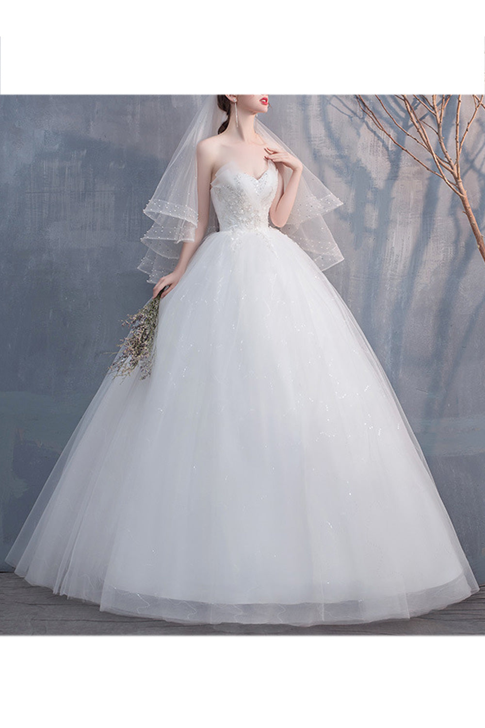 Women Beautiful Sequins Decorated Loose Breathable Long Skirt Wedding Dress