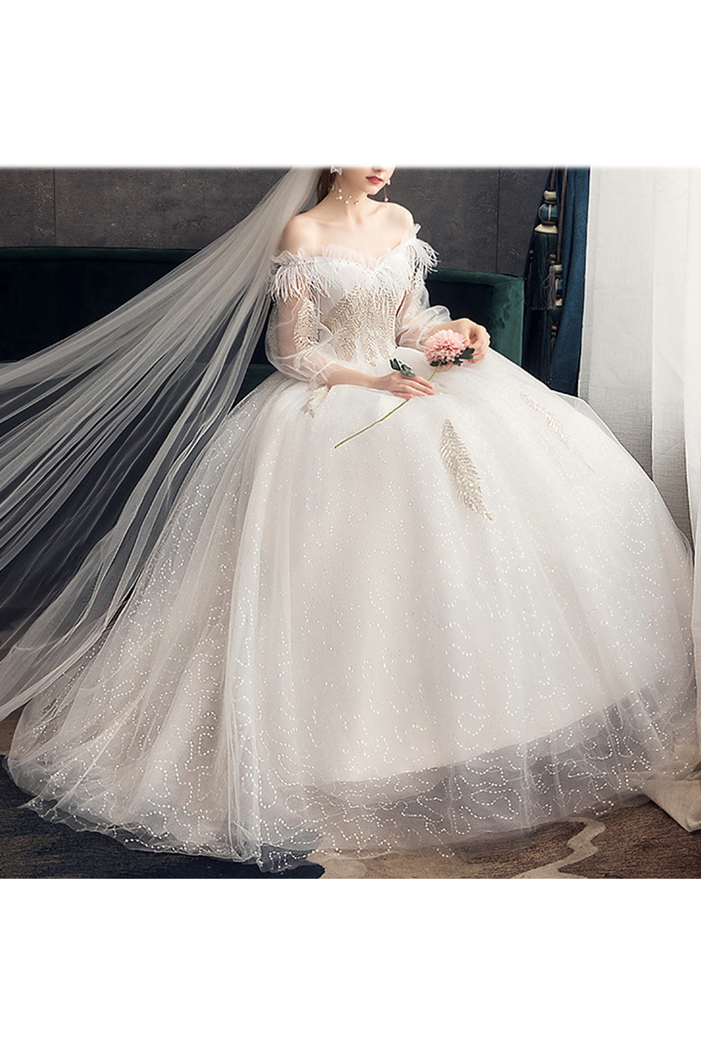 Women Lightweight Soft Pretty Long Thin Sleeve Fashionable Wedding Dress