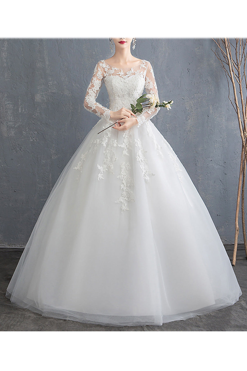 Women Long Thin Sleeve Beautiful Lace Embroidered Wedding Dress