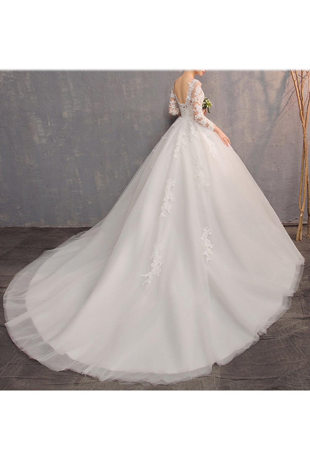 Women Long Thin Sleeve Beautiful Lace Embroidered Wedding Dress